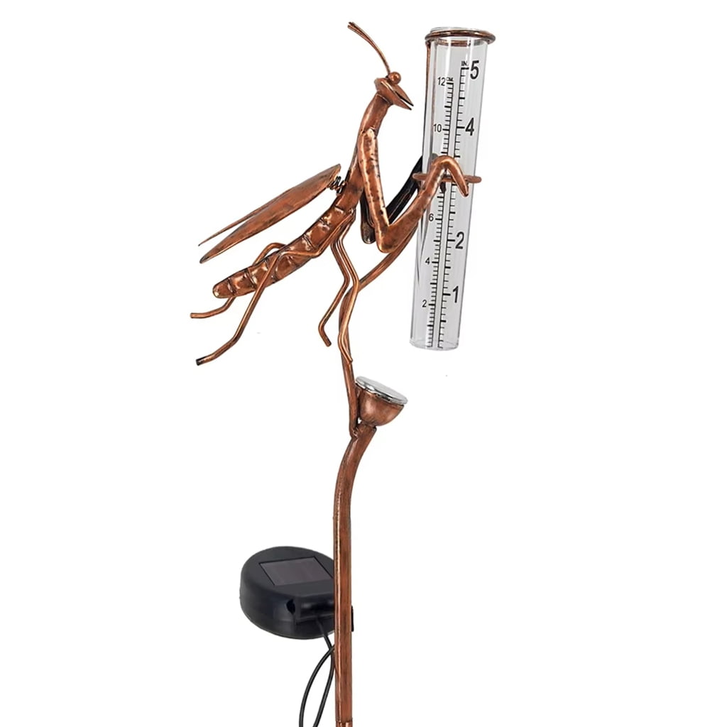 Solar Energy Shape Rain Measure Gauge for Outdoor Grounds Featuring strong Iron Plastic Construction and LED Light Feature Easy Installation