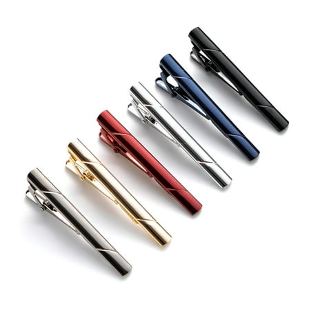 DESIGNICE 6 pieces Tie Clips for Men, Black Gold Blue Silver Tie Bar Set for Regular Ties, Luxury Box Gift Ideas