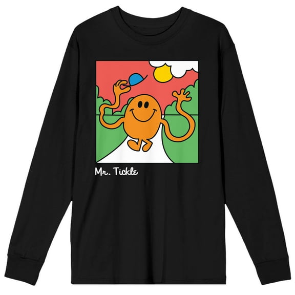 Mr. Men And Little Miss Classic Mr. Tickles Crew Neck Long Sleeve Men's Black Tee-Medium