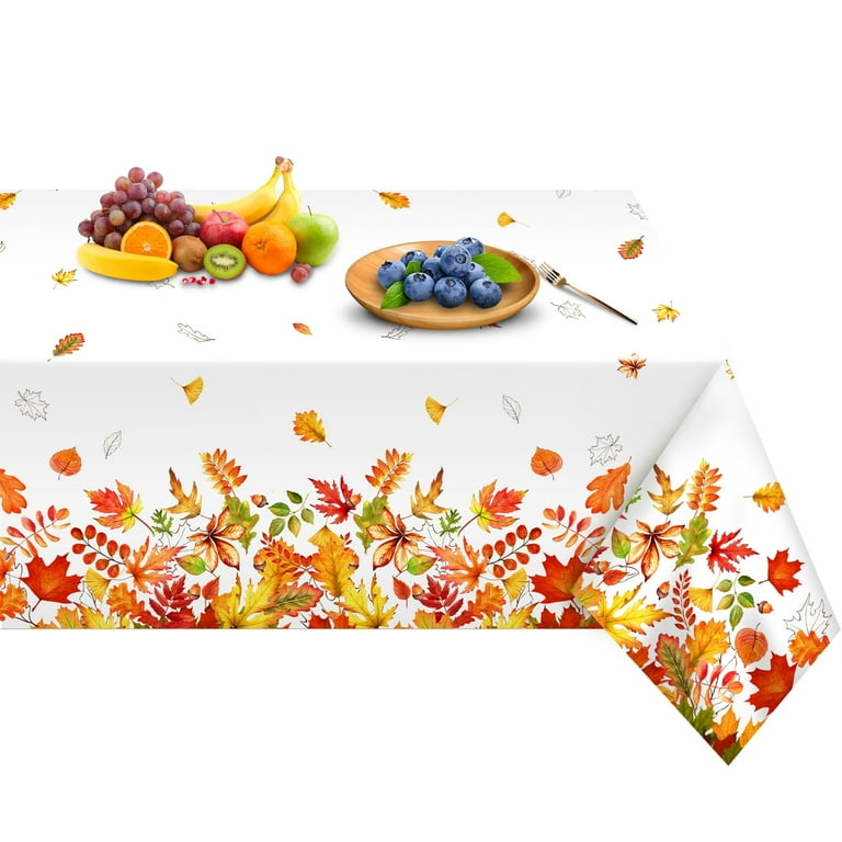 Preboun Fall Tablecloth Set Of 2 - 52x70 Inch Rectangle Thanksgiving Table Cover, Maple Leaf Pattern, Rust Color