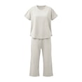 thumbnail image 6 of Zynoxe Womens Solid Color Lounge Sets Casual Crew Neck Short Sleeve Tops and Drawstring Capri Pants Tracksuit Sets Breathable Soft Two Piece Outfits, 6 of 7