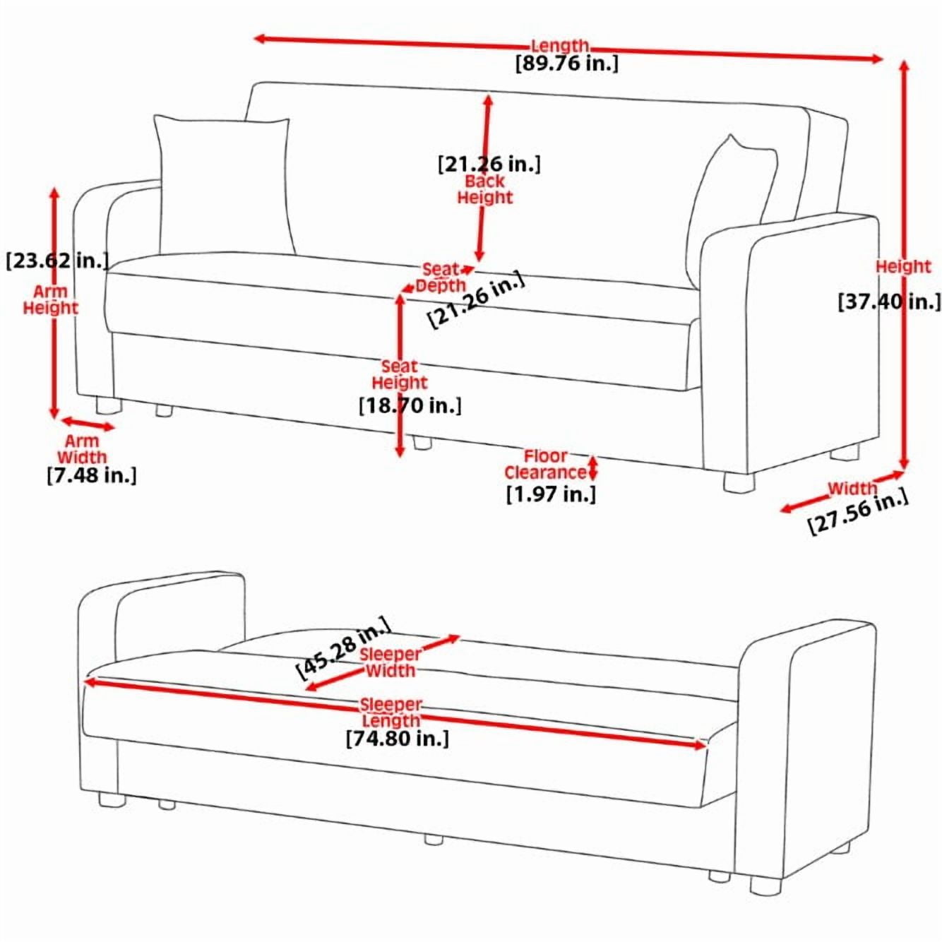 Ottomanson Convertible Sleeper Sofa Bed with Hidden Storage, Firm Comfort Couch, Gray