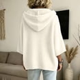 thumbnail image 3 of longantii Women's Hooded Knit Tops Soft Solid Color Drawstring Pullover Relaxed 3/4 Sleeve Oversized Knit Sweaters Daily Autumn Casual Loungewear Shirts White S, 3 of 6