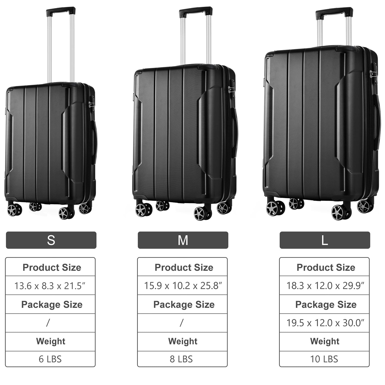 Luggage Sets 3 Piece, Expandable Hard shell ABS Suitcases with Double Spinner, Travel luggage Set with TSA Lock (20/24/28inch, Black)
