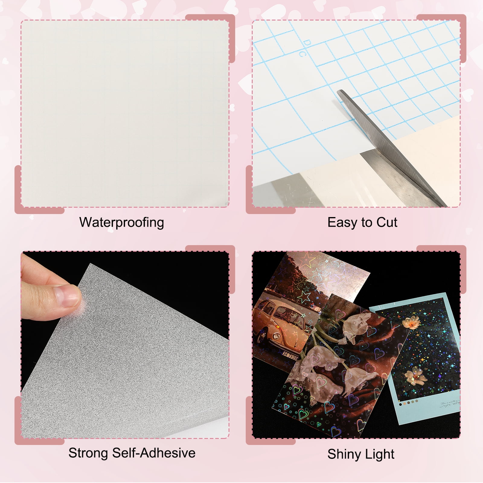 Uxcell 22 Sheets Holographic Sticker Paper, 8.3" x 11.7" Holographic Self-Adhesive A4 Transparent Waterproof Laminate Overlay Film for Photo Cards Scrapbook Decorations(Glitter)