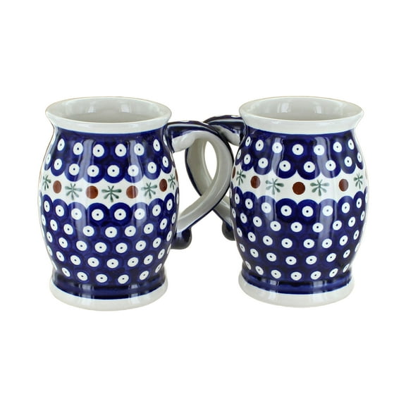 Blue Rose Polish Pottery Nature Beer Mug Set