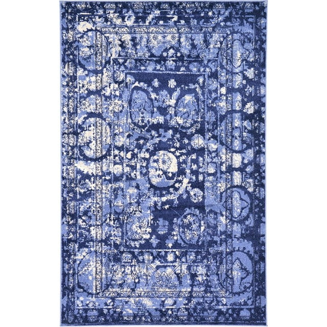 Unique Loom Tapis de Bordure Abstrait la Jolla 5' x 8' Rectangle Bleu/ivoire