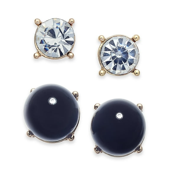 Charter Club Gold-Tone 2-Pc. Set Crystal & Jet Imitation Pearl Stud Earrings (Black)