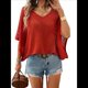 thumbnail image 2 of Camisas Holgadas de Punto Gofre con Cuello en V para Mujer, de Corta, Informales, de Verano 2025, Modernas, Lisas, Y2K. Rojo M, 2 of 10