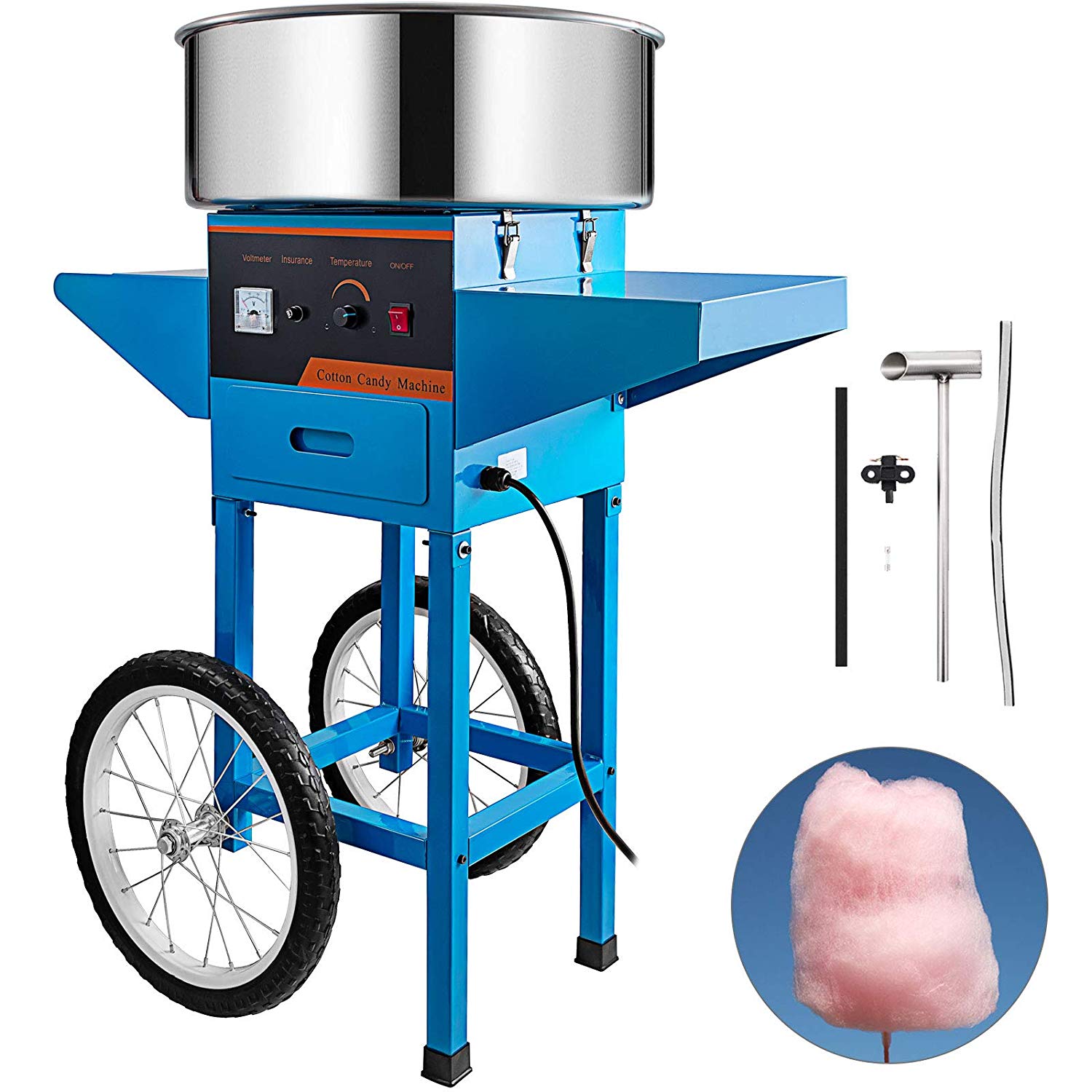 VEVOR Commercial Cotton Candy Machine with Cart Blue 110V