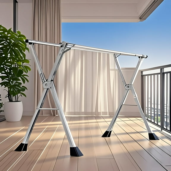 Foldable Metal Clothes Drying Rack with Adjustable Rods, Space-Saving Freestanding Indoor/Outdoor