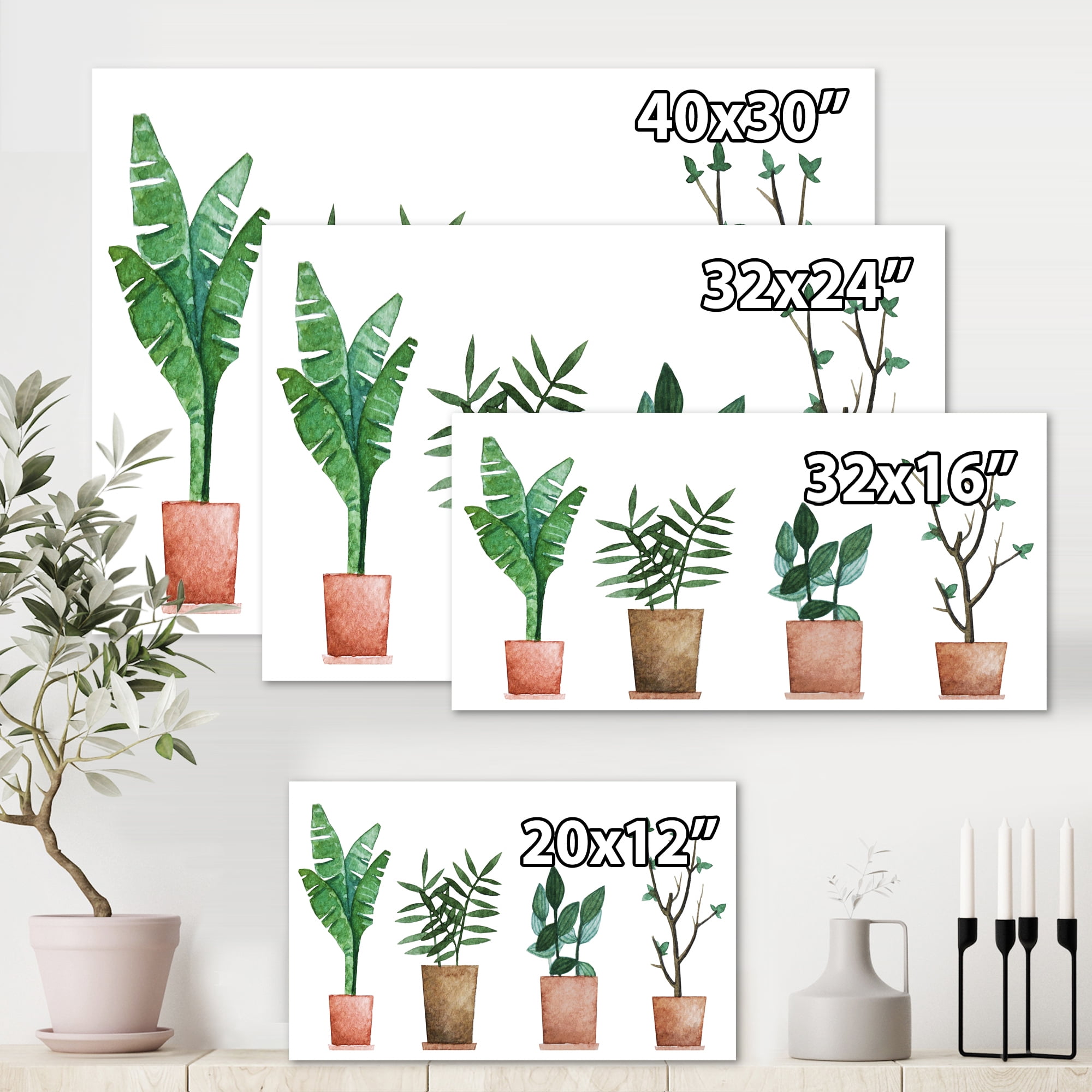 Designart ' Duo of Potted Flowers House Plants In Claypots ' Farmhouse Canvas Wall Art Print