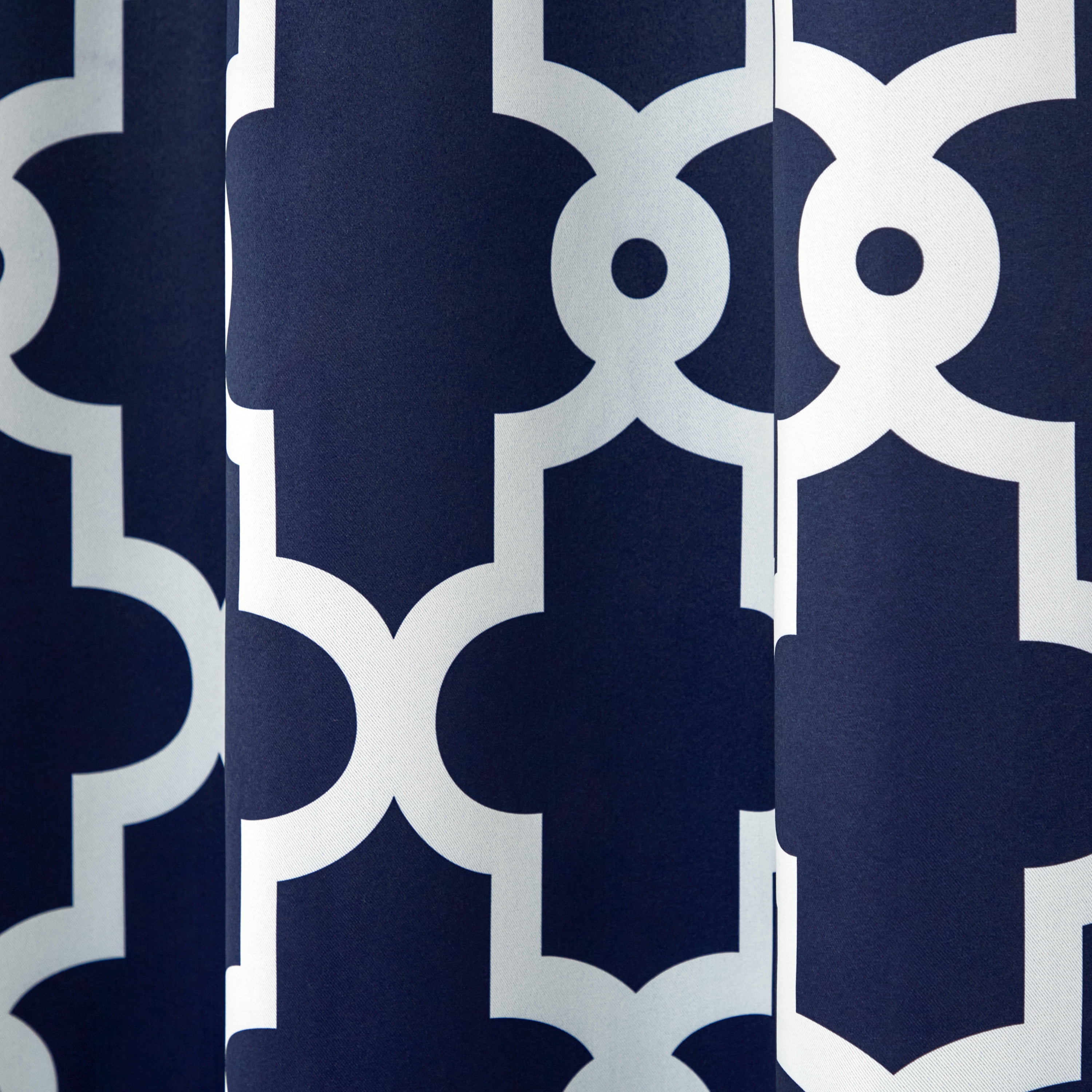 TOWN & COUNTRY EVERYDAY Ironwork Geo Trellis Sateen Indoor Curtains, Room Darkening Blackout, Grommet Top, Energy Efficient, 2-Pack Set, 52"x84", Peacoat Blue