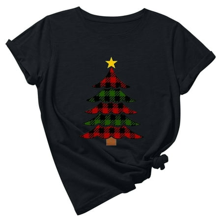 

Tank Top for Women Nursing Tops Women s Crew Neck T-shirt Lattice Christmas Tree Print T-shirt Short Sleeve T-Shirt Tops Tank Tops Womens Blouses and Tops Dressy on Sale Clearance Black L