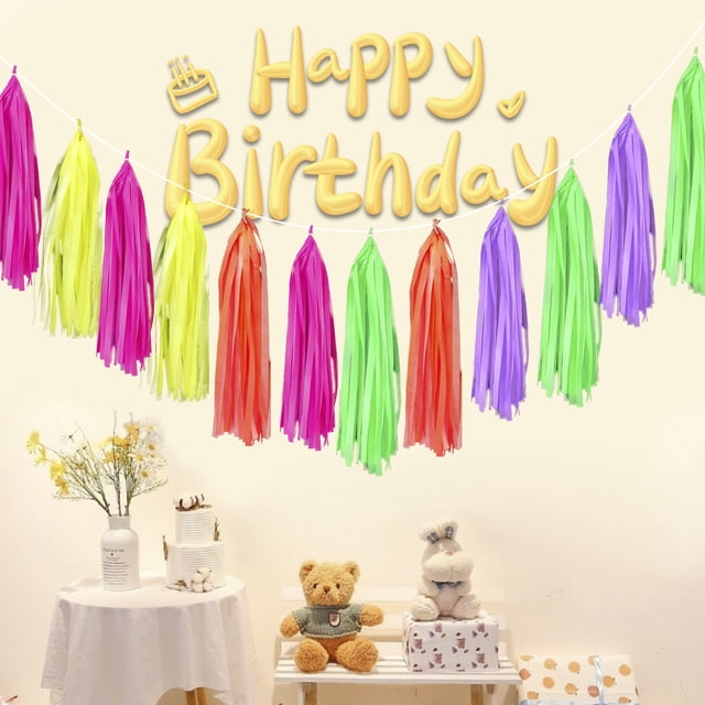 5Pcs/Set Tissue Tassel Banner Fluorescent DIY Wide Application Long Lasting Wedding Tassel Garland Banner for Party
