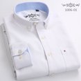 thumbnail image 4 of Camisa de manga larga de tejido Oxford grueso azul para hombres jóvenes y de mediana edad, informal, de negocios, holgada, sin planchado, para exteriores, 4 of 5