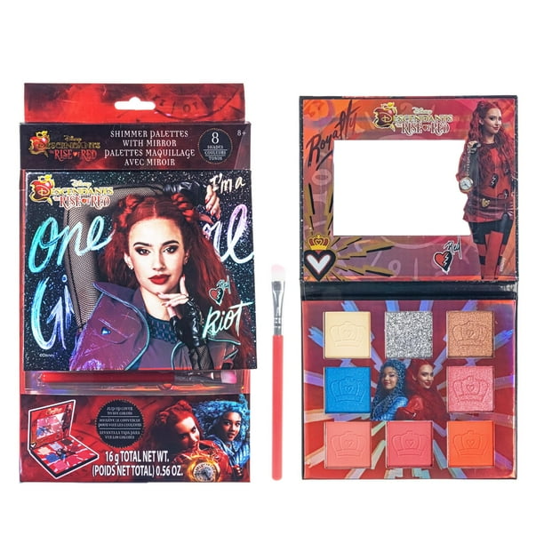 Descendientes: The Rise Of Red - Paleta brillante de sombras de ojos de 8 pozos con espejo y pincel Colores brillantes y opacos pigmentados mezclables para niñas a partir de 8 años Perfecta para fiest