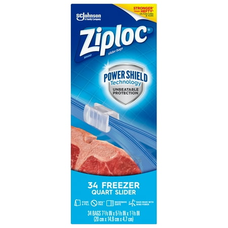 ziploc quart food storage freezer slider bags, power shield technology for more durability, 34 count (b00j0419no)