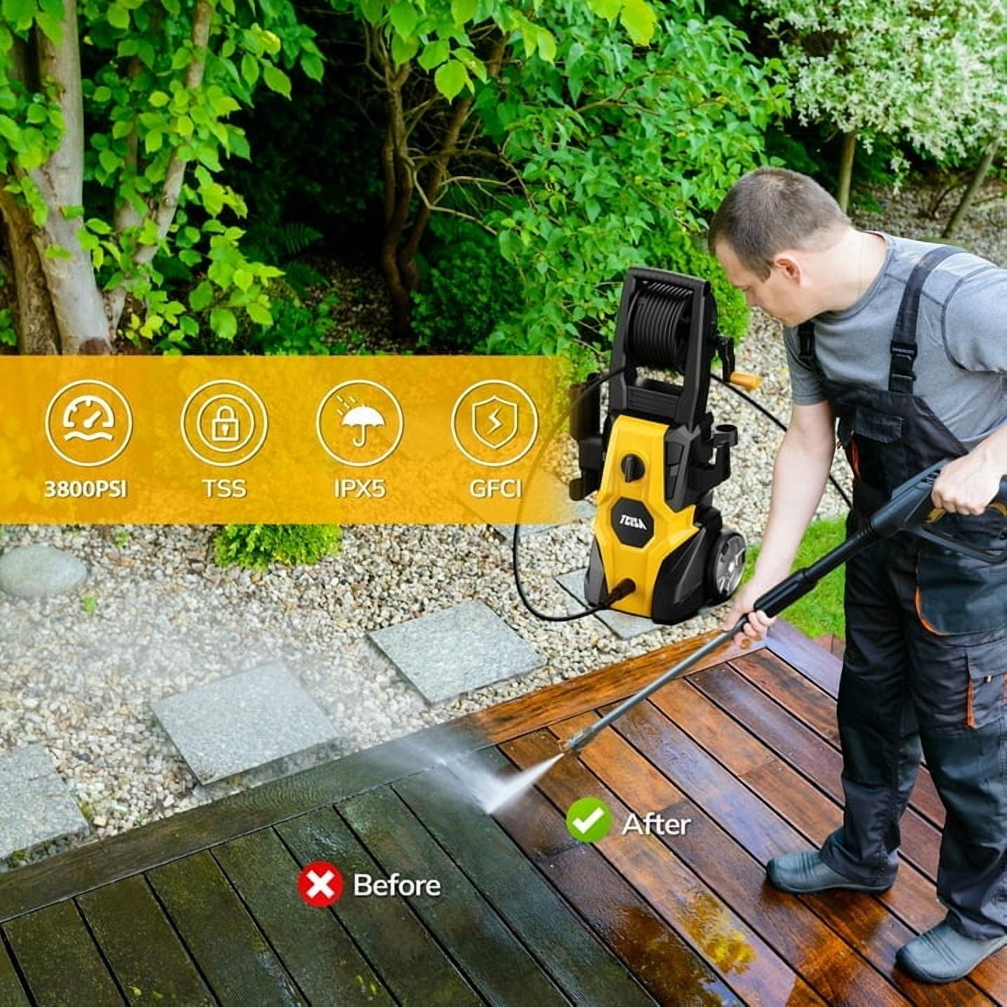 Open Box TCISA 3800 PSI Electric Pressure Washer,Max 2.5 GPM Power Washer with 35FT Power Cord 20FT Hose 5 Nozzles,Soap Cannon for Car Garden Yard Hom