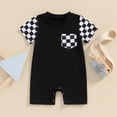 thumbnail image 2 of Elippeo Baby Summer Romper 3 6 12 18 Months Plaid Print Patchwork Short Sleeve Newborn Jumpsuit for Toddler Boy Girls Cute Clothes, 2 of 5