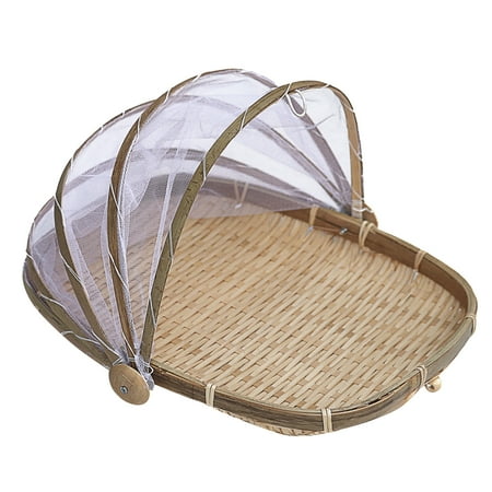 

Bamboo Woven Food Fruit Anti Flies Insect Net Mesh Cover Tent Storage Basket