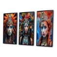 thumbnail image 3 of Designart "Festive Slavic Spiritual Portraits V" Boho Woman Framed Wall Art Set Of 3 - Red Woman Boho Frame Canvas Set For Living Room Decor, 3 of 6