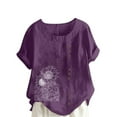 thumbnail image 2 of Gamivast Womens Linen Shirt Loose Round Collar Blouses Trendy Short Sleeve Holiday Going out Tops Beach Designs Tees Summer Fashion outfits, 2 of 5