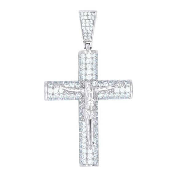 925 Sterling Silver Mens Cubic-Zirconia Crucifix Cross Religious Charm Pendant