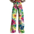 thumbnail image 2 of Red Women's Casual Pants, Wide Leg Pants Woman High Waist Floral Patterned Pants Lightweight Loose Fit Casual Colorful Trouser Imitation Jeans,Women's Casual Pants 3XL, 2 of 4