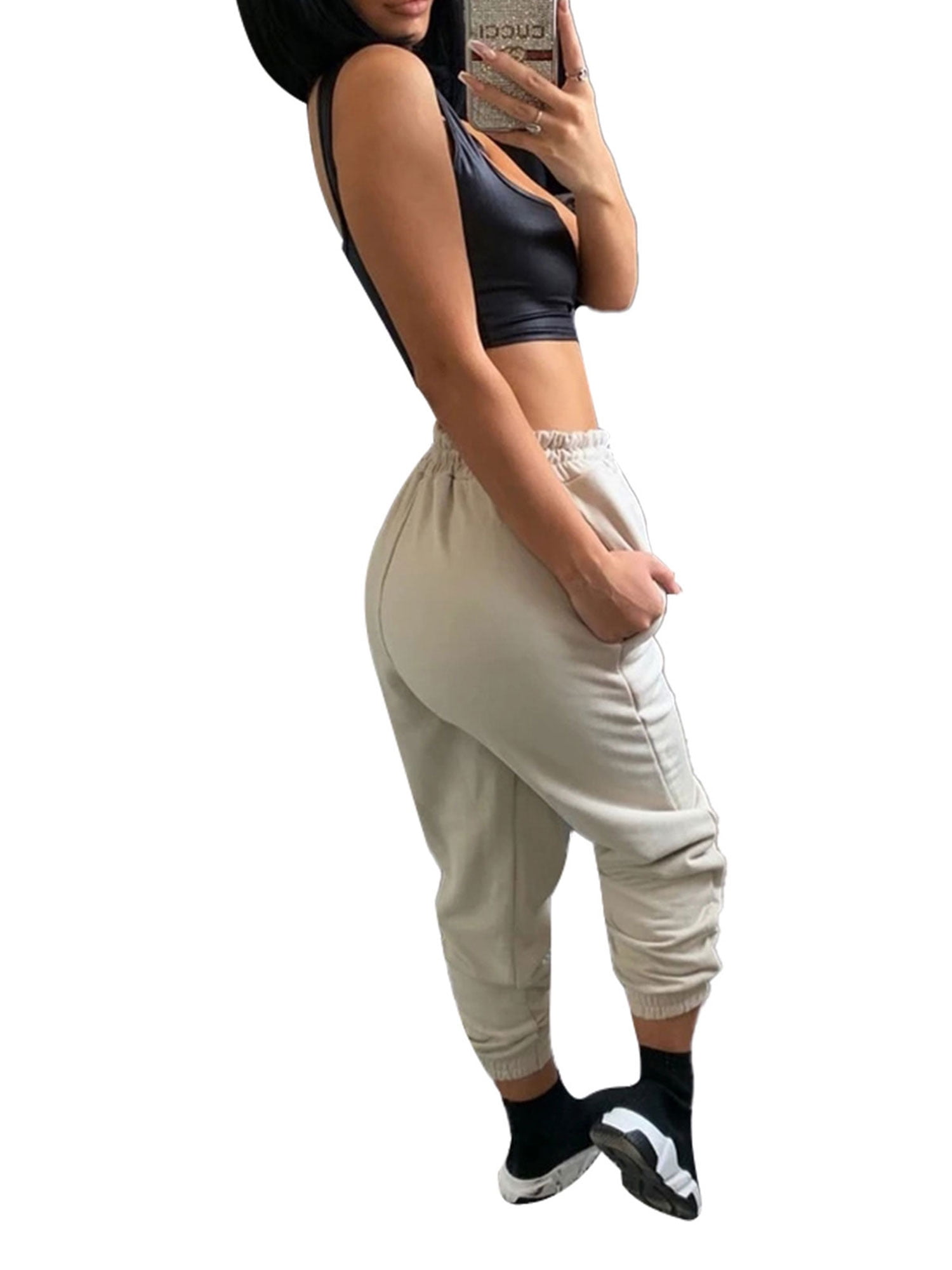 BrilliantMe Women's Sweatpants Drawstring Jogger Pants Cinch Bottom Trousers  Khaki M 