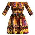 thumbnail image 3 of Bintarealwax African Dresses for Women Floral Off the Shoulder Mini Smocked Dress with Short Sleeve Party, 3 of 3