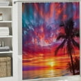 thumbnail image 6 of Orinice  Ocean Sunset Shower Curtain Tropical Hawaii Beach Palm Tree Leaf Nautical Sunrise Coastal Orange Sky Sea Wave Nature Scenery Summer Purple Black Fabric Bathroom Curtain Set with Hook 69x72, 6 of 7