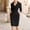 *Black, variant on U Womens V-Neck 3/4 Sleeve Bodycon Knee Length Career Dress,Elegant Wrap Waist Slim Midi Business Dress Black,Womens Plus M