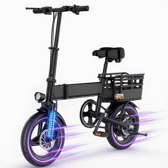 14 inch Foldable Electric Bicycle, 500W Adult Commuter Electric Bike with Basket, Max Speed 19.9 mph, 36V 12AH Battery for Commuting