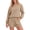 Khaki and white stripes, variant on MOYIKO Two Piece Sets for Women Long Sleeve Waffle Knit Striped Tops and Shorts with Pockets Fall Casual Clothes Size L