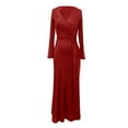 thumbnail image 5 of Elegant Solid Color Sequin Long Sleeve Evening Gown For Ladies Party Dress For, 5 of 5
