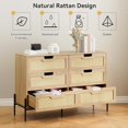 thumbnail image 3 of Estilo rural 6-cajón oak rattan cómoda de madera chest para dormitorio, entrada, y sala de estar, 3 of 7