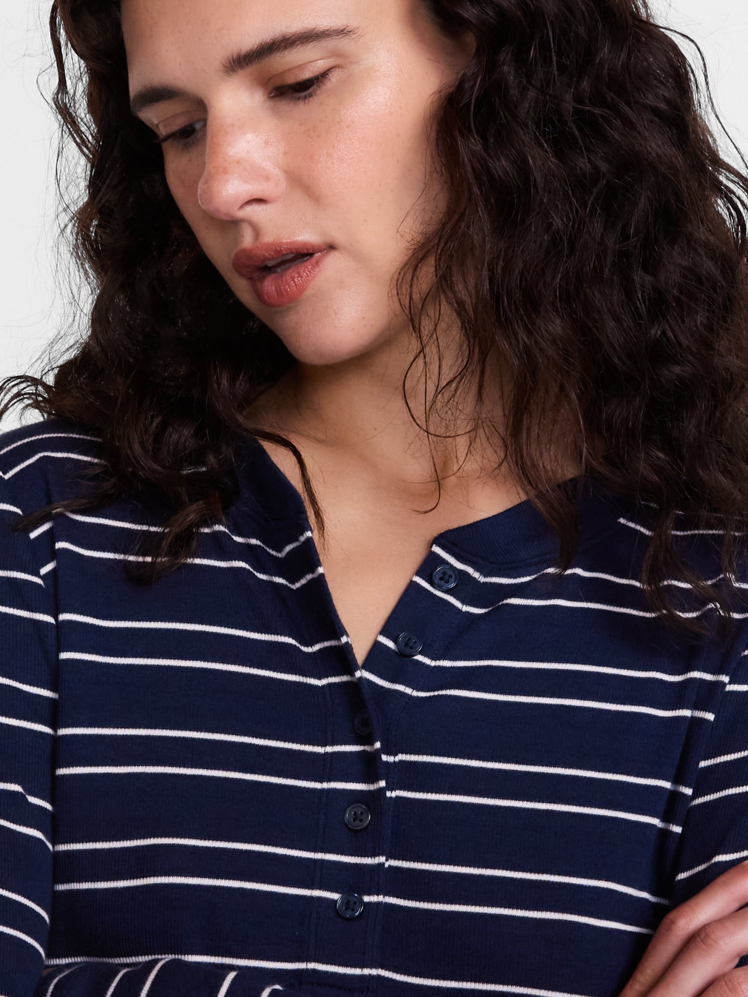Scenario Women's and Women's Plus Rib Henley with Long Sleeves, Sizes XS-4X