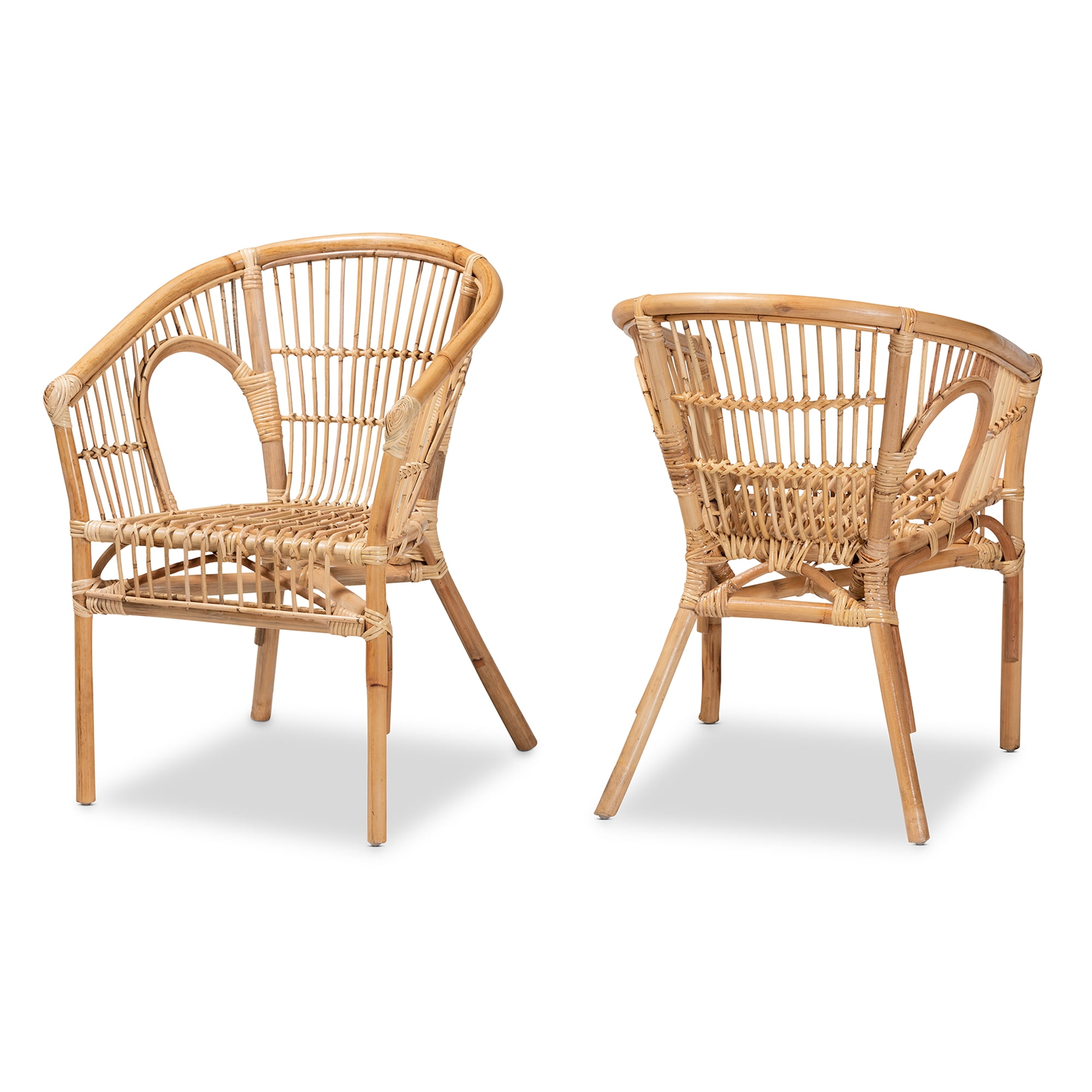 bali & pari Alleta Rattan BOHO Dining Chairs, Set of 2, Natural Brown