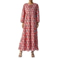 thumbnail image 6 of Michellecmm Women Geometric Print Long Dress, V-neck Puff Long Sleeve Loose Fashion Dress, 6 of 9