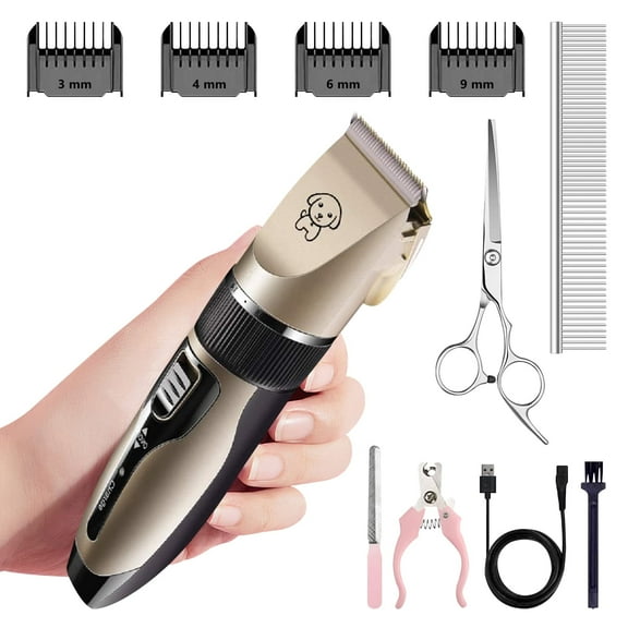 QiShi Pet Clippers，Low Noise Rechargeable Hair Trimmer for Dogs & Cats，Cordless Grooming Kit with Dog Shaver