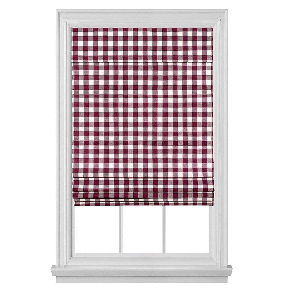 PowerSellerUSA Cordless Buffalo Plaid Curtains, Roman Shades for