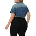 thumbnail image 4 of Agnes Orinda Plus Size Denim Jackets for Women Button Front Work Washed Rolled Sleeves Cropped Jean Jacket, 4 of 8