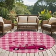 thumbnail image 5 of Pink Plaid Washable Round Area Rug 5 ft, Truck With Roses Romantic, Soft Non Slip Rugs Stain Repellent Indoor Felt Carpet for Living Dining Room Bedroom Home Office, 5 of 9