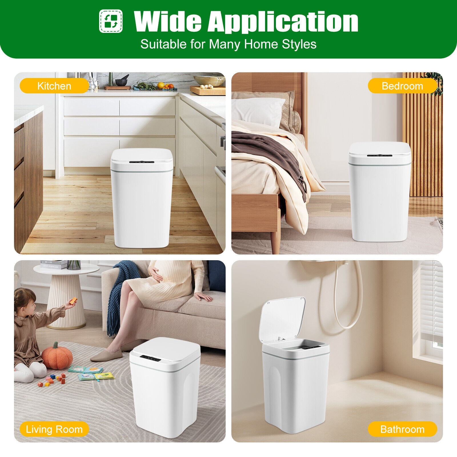 4.22 Gallon Trash Can Touchless Automatic Motion Sensor Smart Trash Can Bathroom