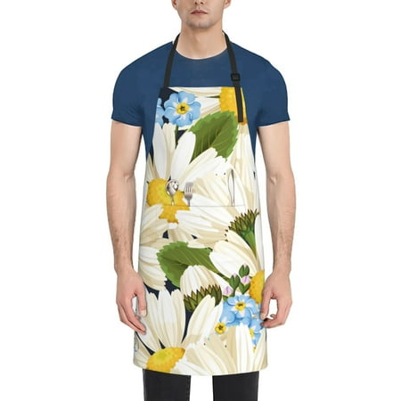 

Xecao Bees Collecting Nectar Print Kitchen Cooking Aprons Waterproof Adjustable Bib Aprons with 2 Pockets for Women Men Chef