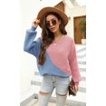 thumbnail image 2 of Women Sweaters-Oversized Chunky Knit Color Block Drop Shoulder Batwing Sleeve Pullover Sweater Tops, 2 of 6