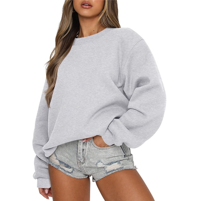 EGNMCR Chandail pour Femmes d'Hiver Coupe Ample Décontracté à Manches Longues Mode Col Ras du Cou Chandails Surdimensionnés Chandail à Enfiler pour Femmes