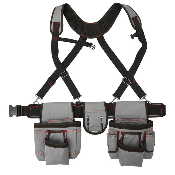 Tool Belt with Suspenders Multi Pockets Adjustable Tool Belt Bags Heavy Duty Electrician Utility Waist Pouch for Framers Carpenter
