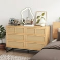 thumbnail image 3 of Rattan 6 Drawer Dresser Boho Dresser with Rattan Drawers Farmhouse Wood Storage Chest of Drawers for Bedroom, Living Room, Entryway, Wood, 3 of 14